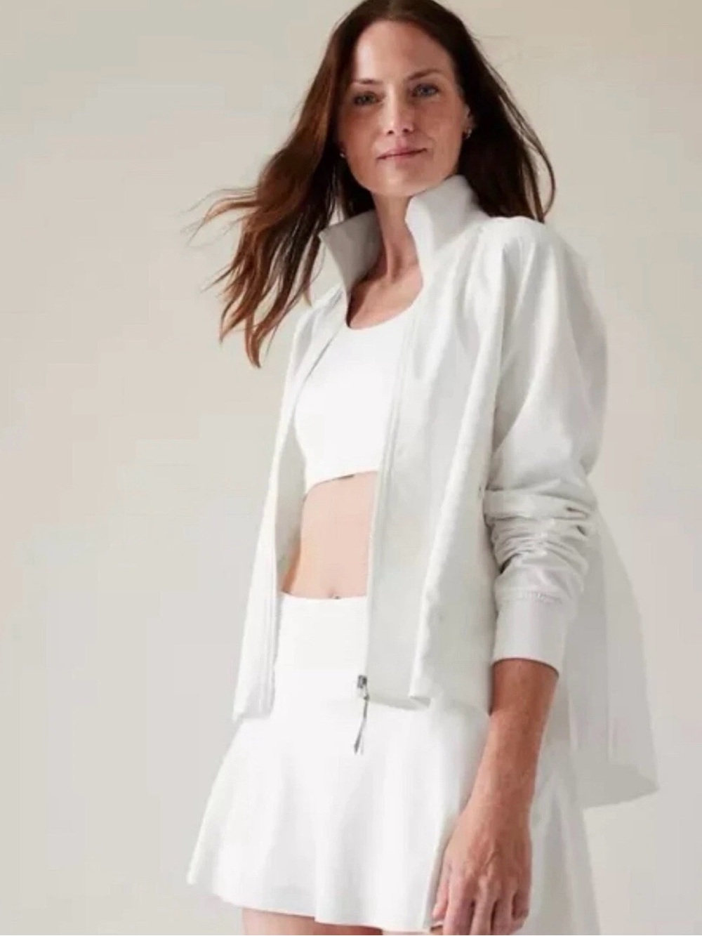 Athleta Advantage White Pleated Back Full Zip Jacket-Plisse - SZ L